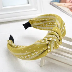 Hot Sale Spring and Summer Yellow and Red Color Knot Fashion Retro Headband For Women and Girls