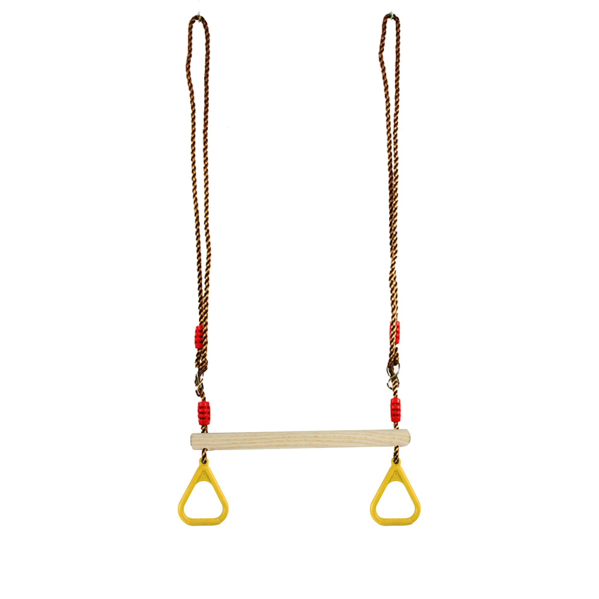 Hanging Kids Gym Rings Monkey Bars Children Wooden Trapeze Swing Bar with Plastic Rings
