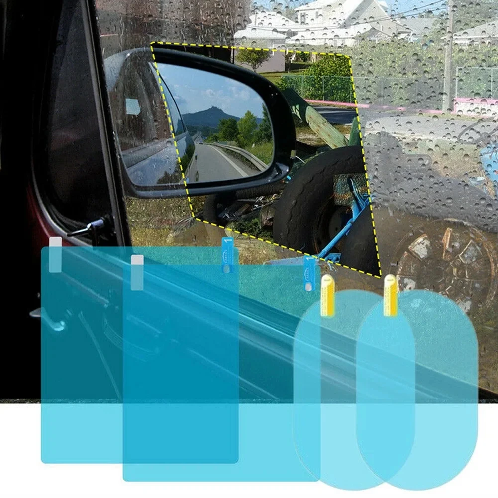 1 Set 4 Pcs Car Mirror Film and Side Window Film Anti Fog Rear View Rainproof Waterproof Nano Coating Film for Car Mirrors