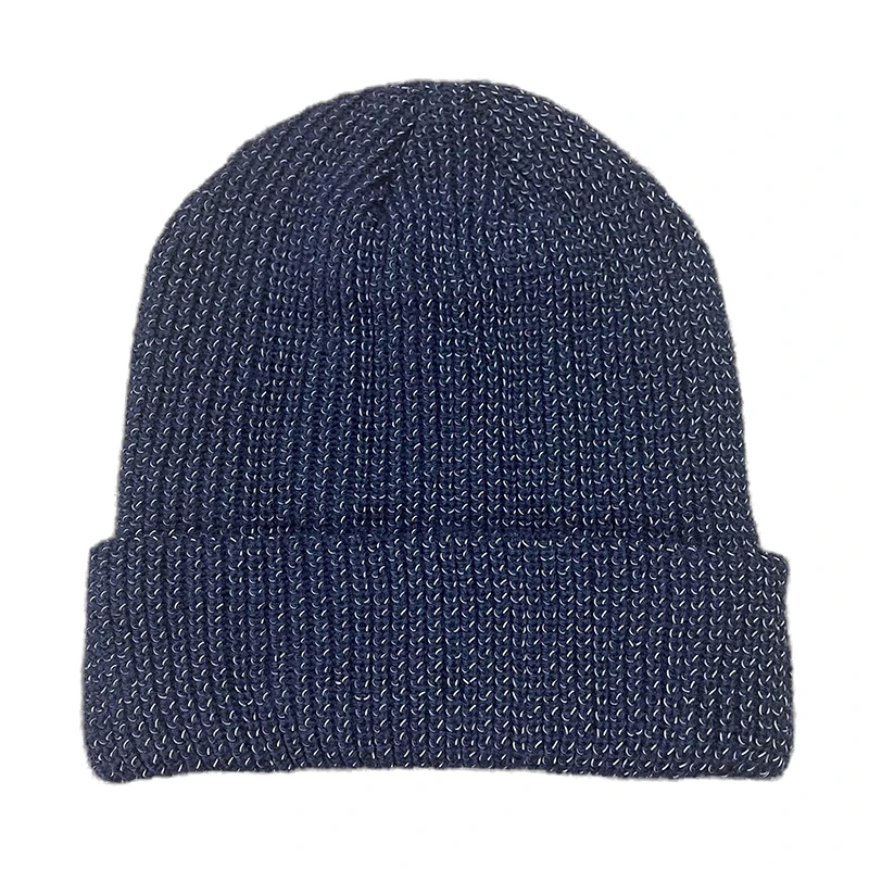 High Visibility Reflective Knit Beanie Custom Winter Hats for Night Running & Walking Black Loop Knitted Hip Hop Hat Wholesale
