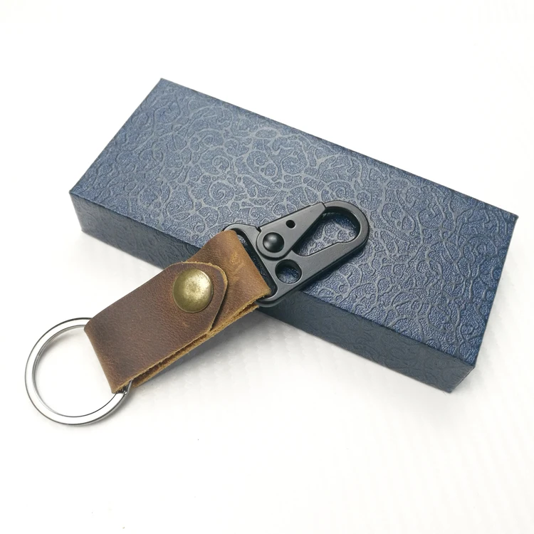 Promotional Custom Real Genuine Leather Tactical EDC Clip Keyring Fob Key Ring with Trigger Clip Hook