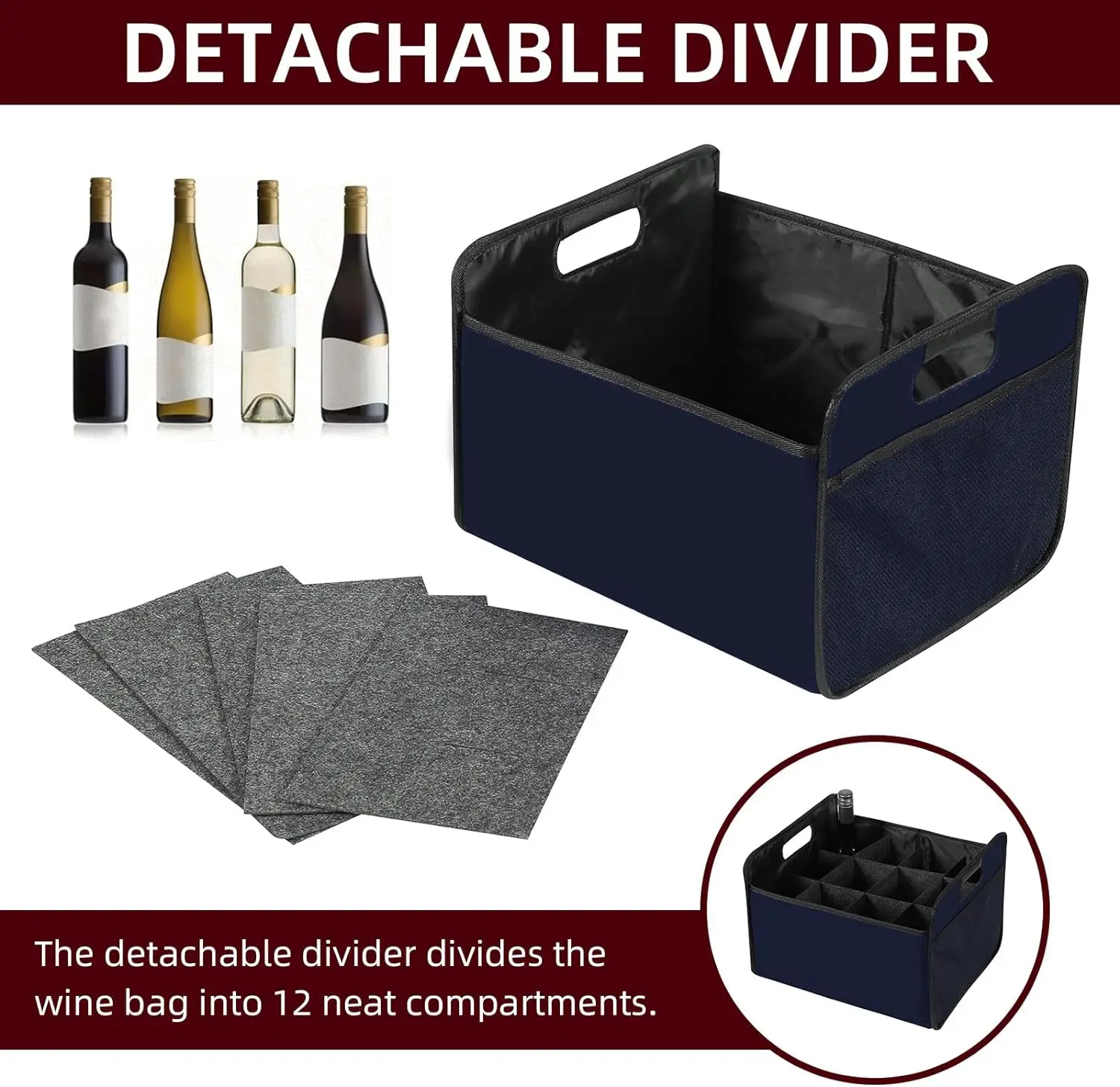 12 Bottle Wine Carrier Bag Collapsible Felt Storage Box Felt Liquor Bottle Tote with Handles for Travel Party Picnic Vacatio