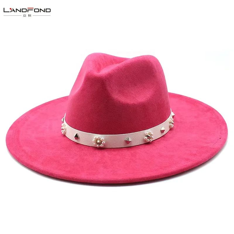 Landfond accessory Autumn winter Suede jazz hat with large brim Fedora Hat