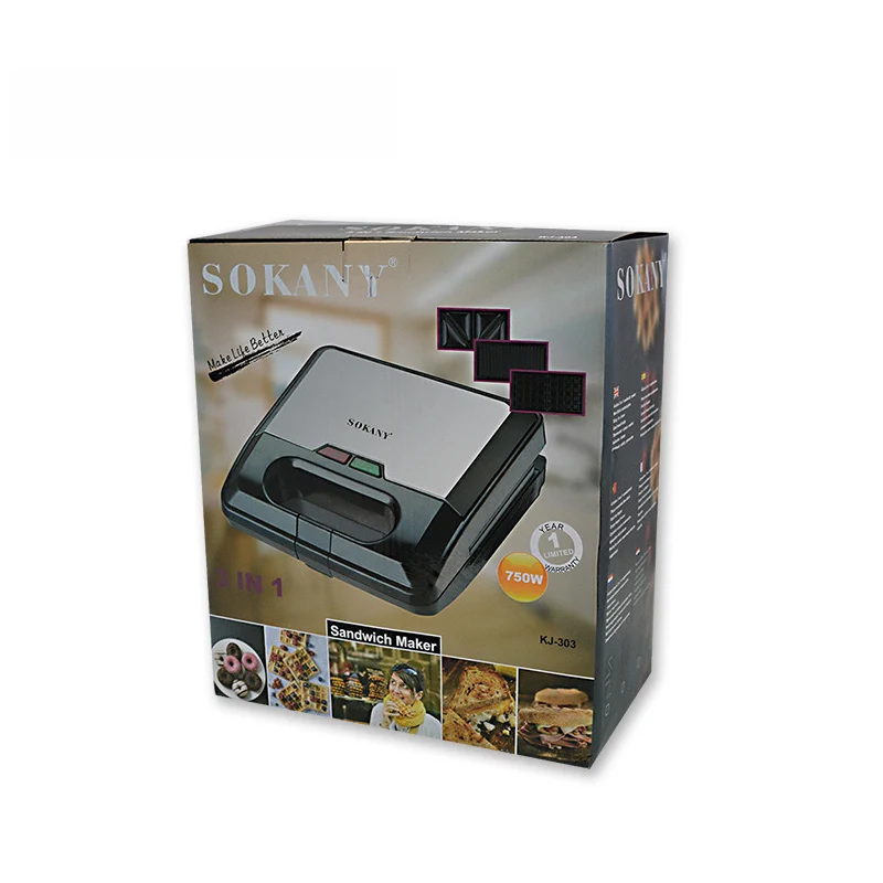 LUCKY FEEL SJ303 New Trending Product 3 in 1 Interchangeable Adjustable Non-stick Breakfast Sandwich Waffle Maker