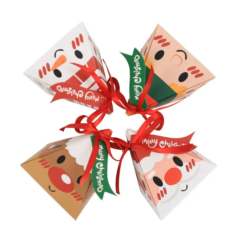 BSCI Hot Sale Korea Style Unique Design Small Christmas Triangle Paper Chocolate Candy Gift Packing Box With Ribbon