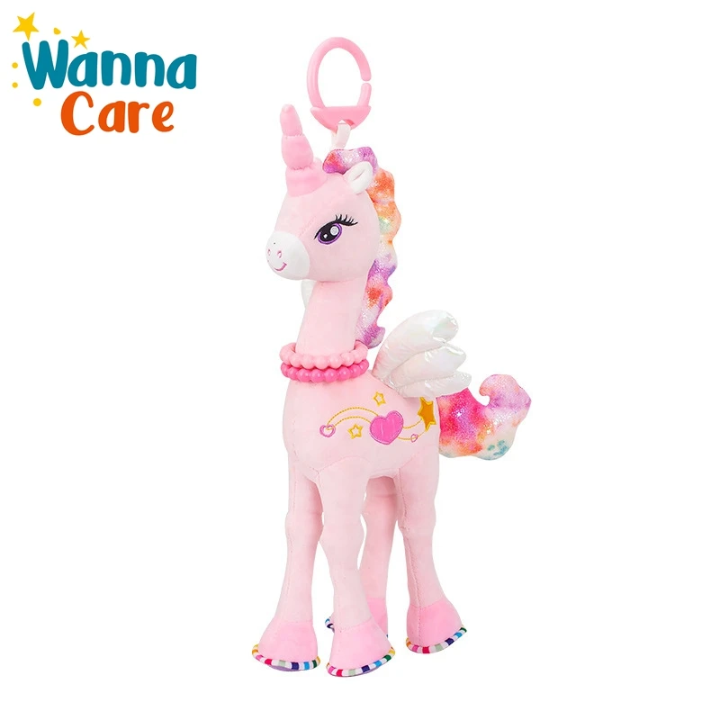 Custom Stuffed plush Doll Unicorn Baby Rattle toys 6 to 12 Months stroller crib hanging loop toddler new born toy For Car