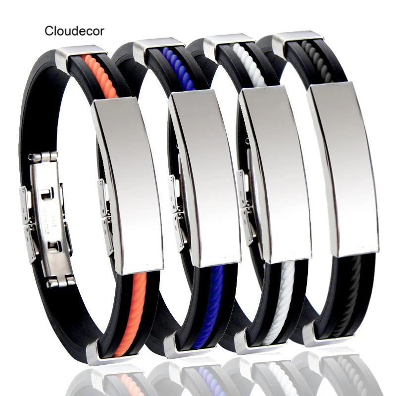 Custom Logo Bracelets Men Sublimation Blank Rubber Bracelets Wholesale Male Titanium Stainless Steel Silicone Bracelets