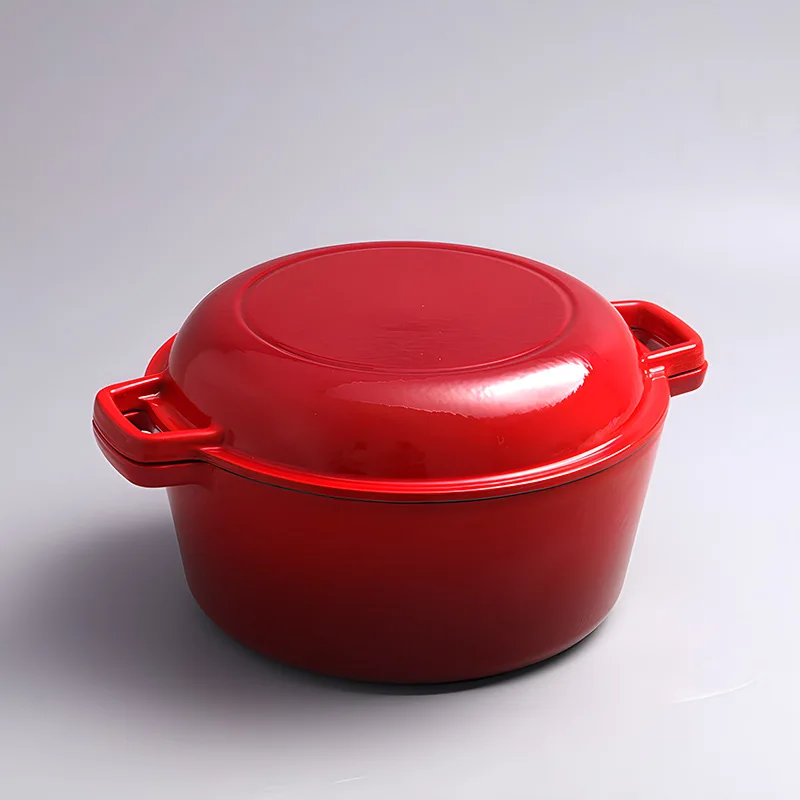 2024Custom multifunctional cast iron casserole skillet 2-in-1 Safe outdoor kitchen pan withpre-seasoned cast iron Dutch pan oven