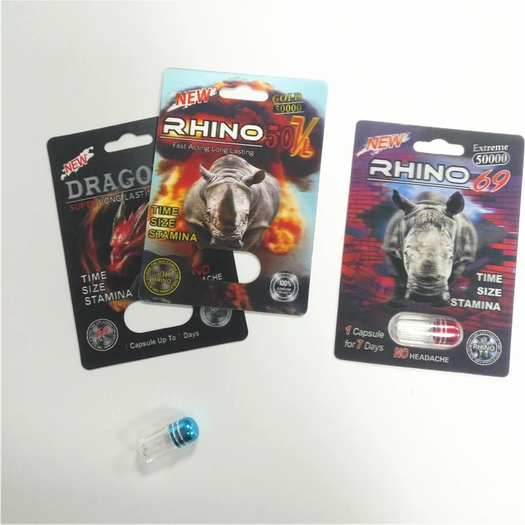 Male Enhancement Pills Blister Card Packing Rhino 69 Slide With Plastic Cover Bottle male Sexual performance enhancement