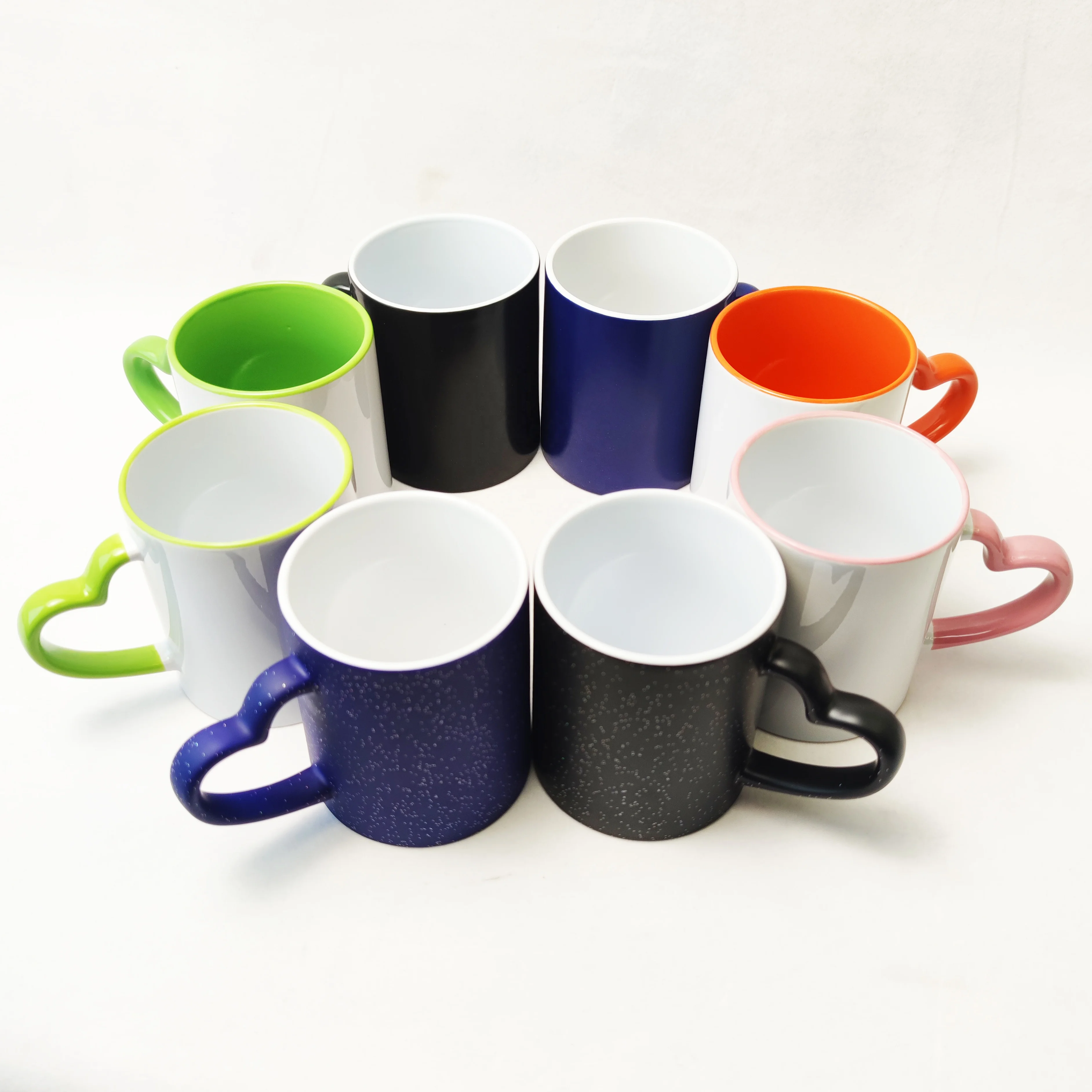 11oz Colorful Heart Handle Ceramic Sublimation Mug Hot Tea Milk Magic Blank Ceramic Sublimation Coffee Mug Sublimate Wholesale M