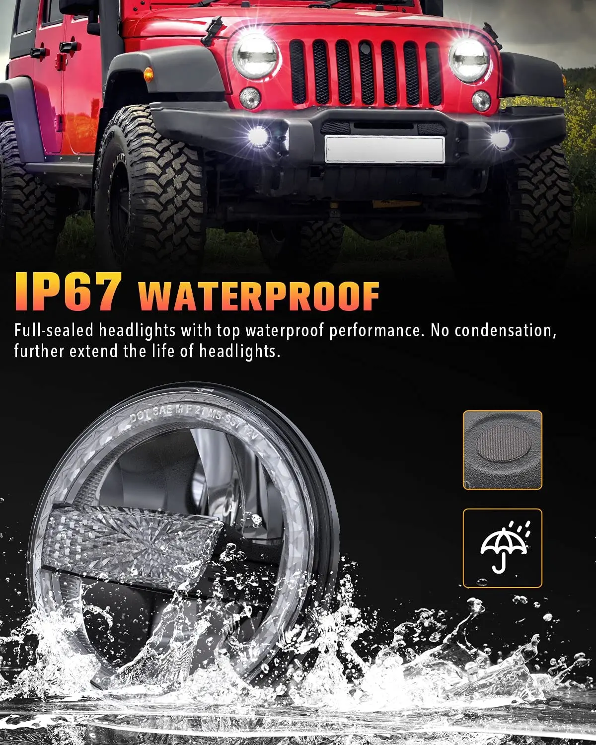 Newest 7 Inch Round Led Headlights Halo Headlight with DRL Hi/ Lo Beam for Jeep Wrangler JK LJ CJ TJ