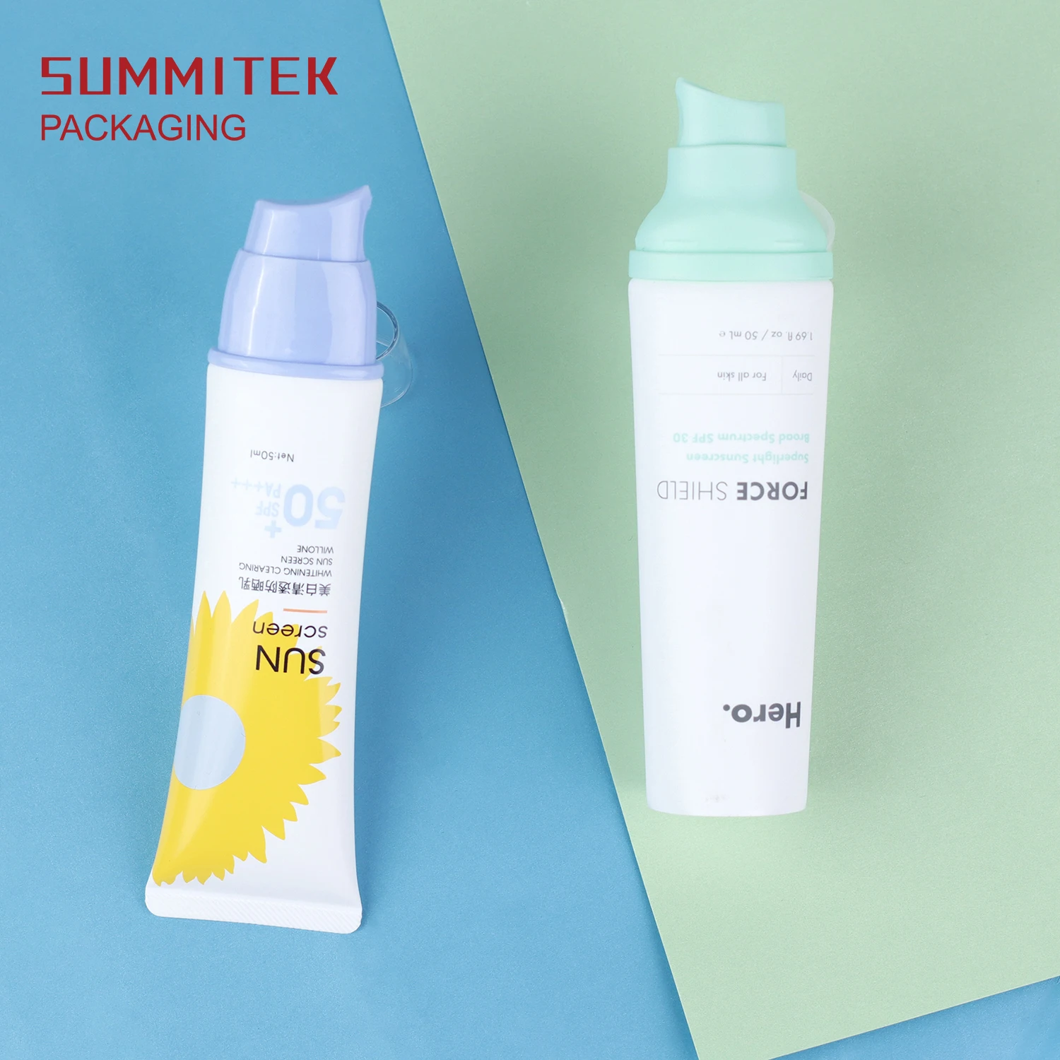 Flat Pump Head Airless Pump Suitable Biodegradable Eco-friendly Packaging Tube For Sunscreen BB Cream