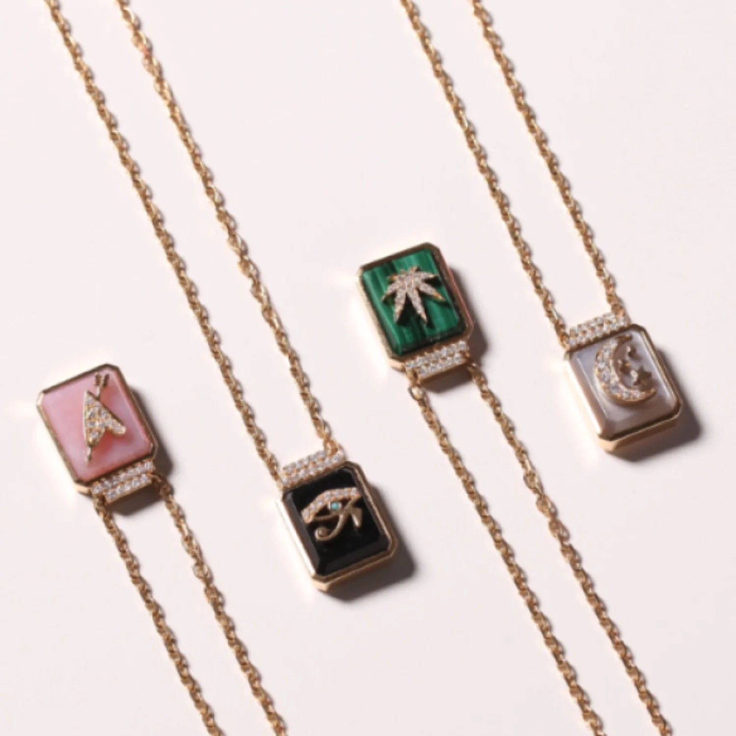 INS gold plated Heart birds pendant strawberry moon Tarot card necklace for women