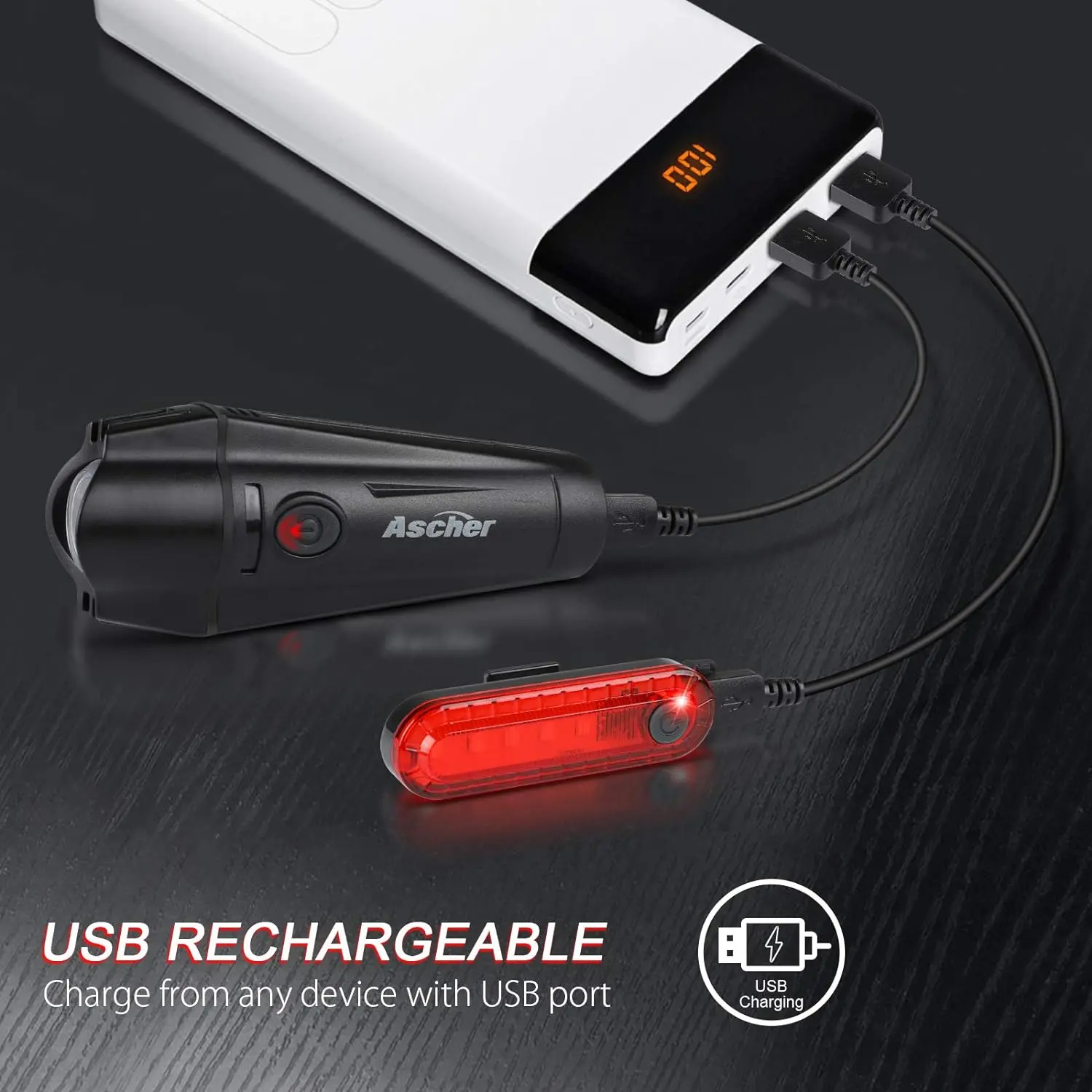 Ultra Bright USB Rechargeable Bike Light Set Powerful Bicycle Front Headlight & Rear Taillight with 4 Light Modes Easy Install