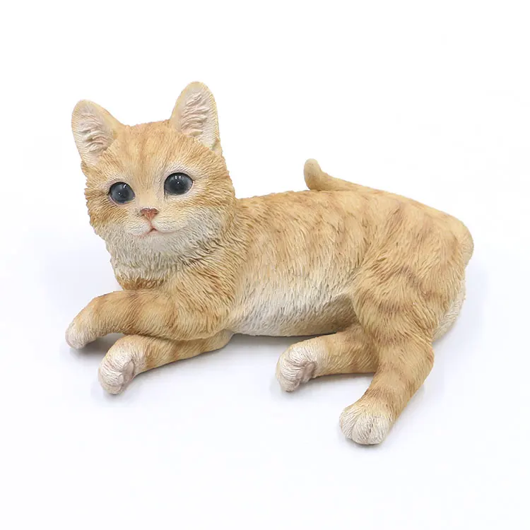 Custom realistic resin animal figurines lying outdoor cat garden decor, outdoor animal decor statue resin wild cat craft&