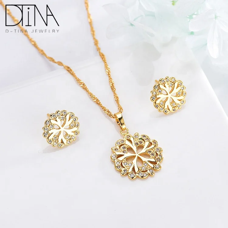DTINA 2019 Trends Chrysanthemum Flower Sketch Jewelry Set With Stones For Ladies