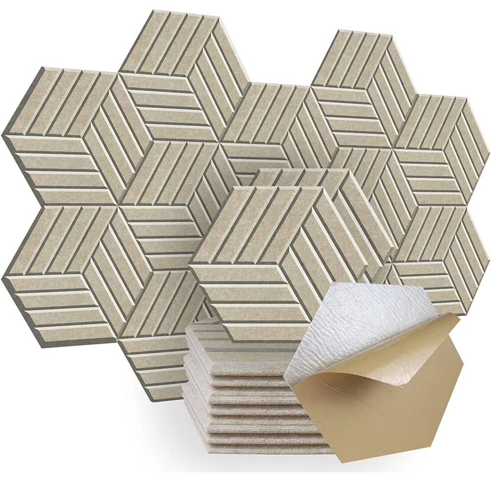 300*300MM Self-Adhesive Easy to install Soundproofing Polyester Board Colorful Hexagon Acoustic Panel for Ceiling Wall