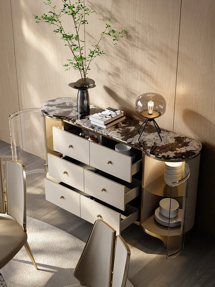 Italian sideboard designer new villa home modern light luxury console tables marble wall wine cabinet