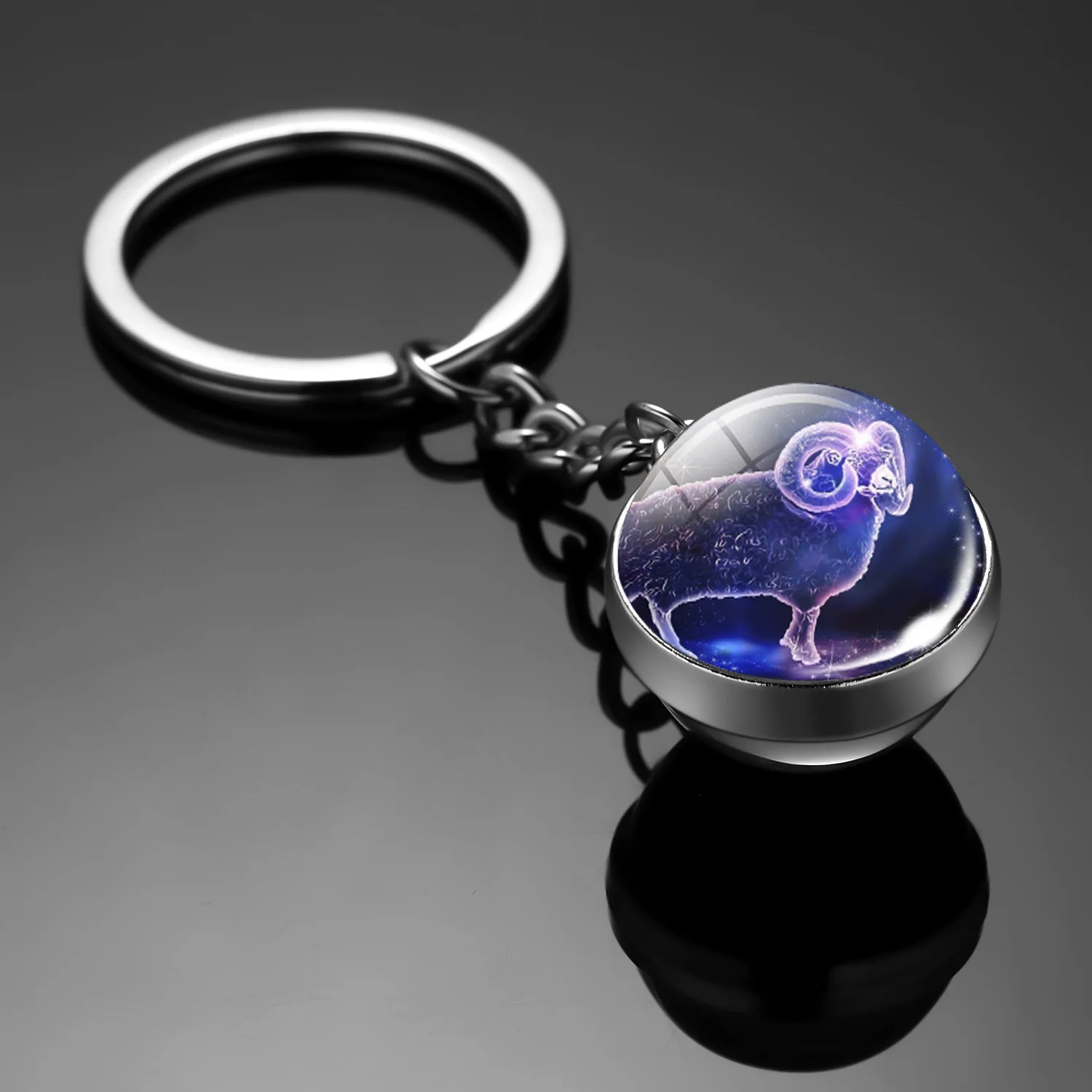 2021 Fashion  Glass Girl Men Keyring Sign Zodiac 12 Constellation Glass Keychain For Women