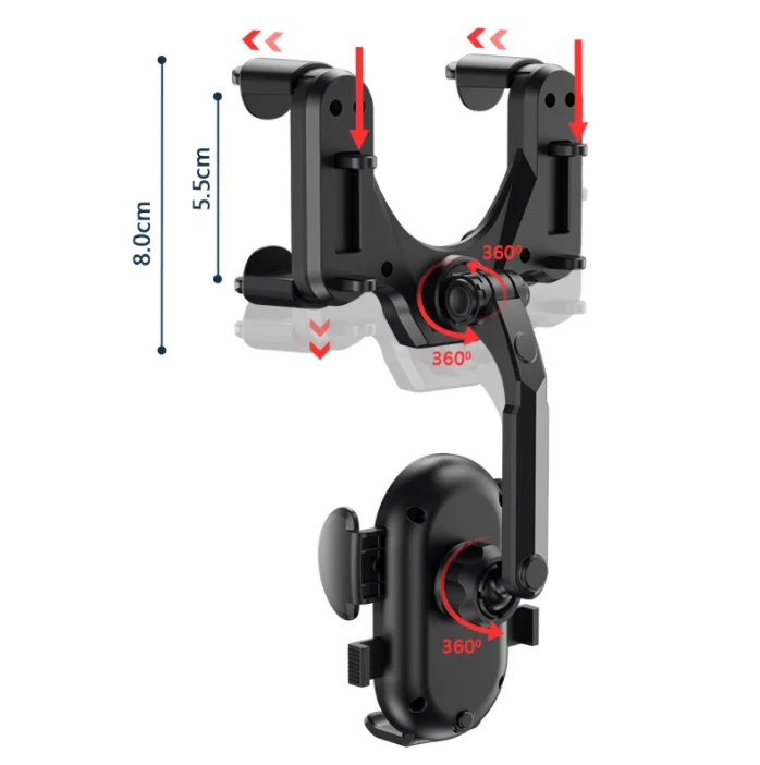 Adjustable Long Neck Rotatable Retractable Car 360 Degree Universal Rearview Mirror Car Mobile Car Phone Holder
