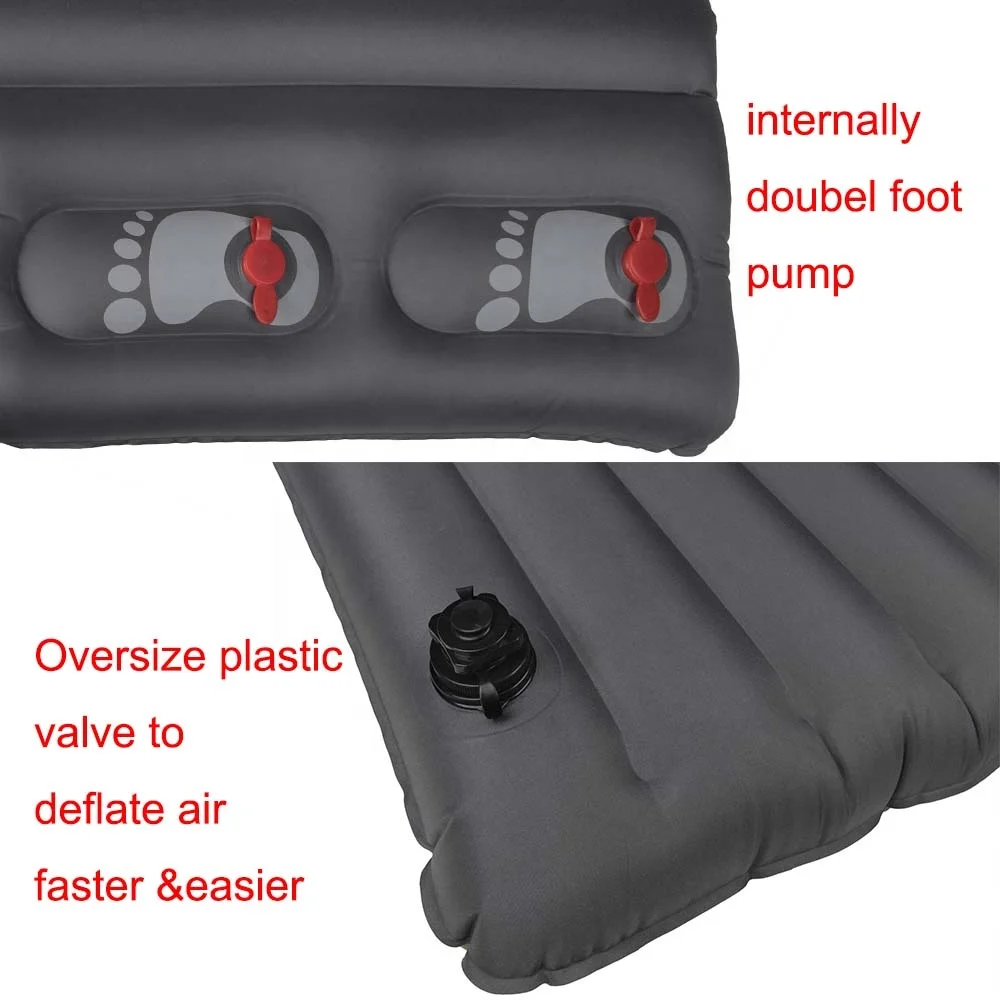 King size outdoor sleeping mat for two people PVC coating Camping air mattress with foot pump outdoor inflatable mat