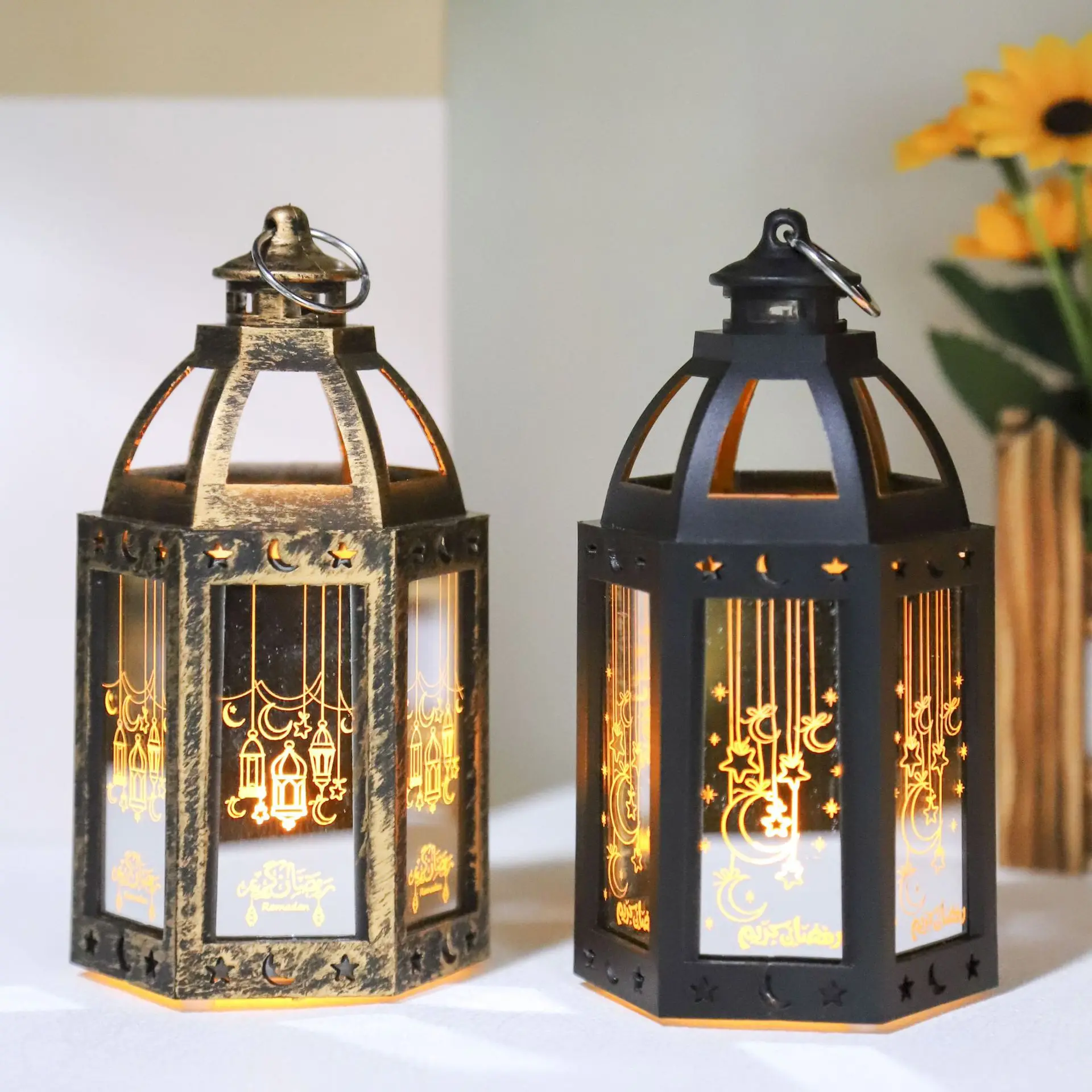 New LED Handheld Arabic Lantern Small Oil  Candle Light Eid Muslim Festival Candle Holder Handicraft Lantern Decoration