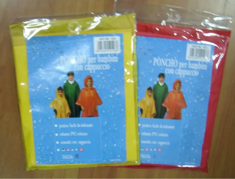 Pvc Children Rain Poncho for Single Use Recycled Plastic Rain Ponchos