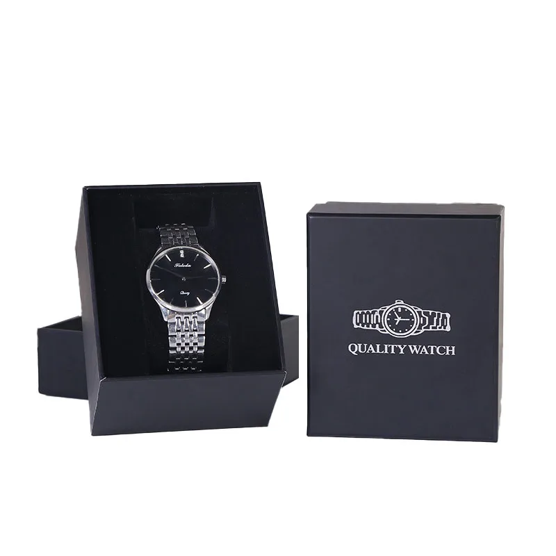 Cheaper Black  Paper Cardboard Watches Box Packaging For Men Wholesale With Velvet Pillow Customize Logo
