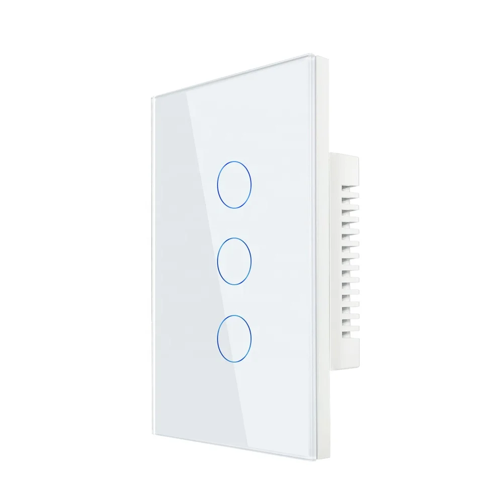 American Standard 3 Gang 1 Way Touch Sensitive Light Control Wall Switch CE RoHS Approval Tempered Glass Panel Electric Switch