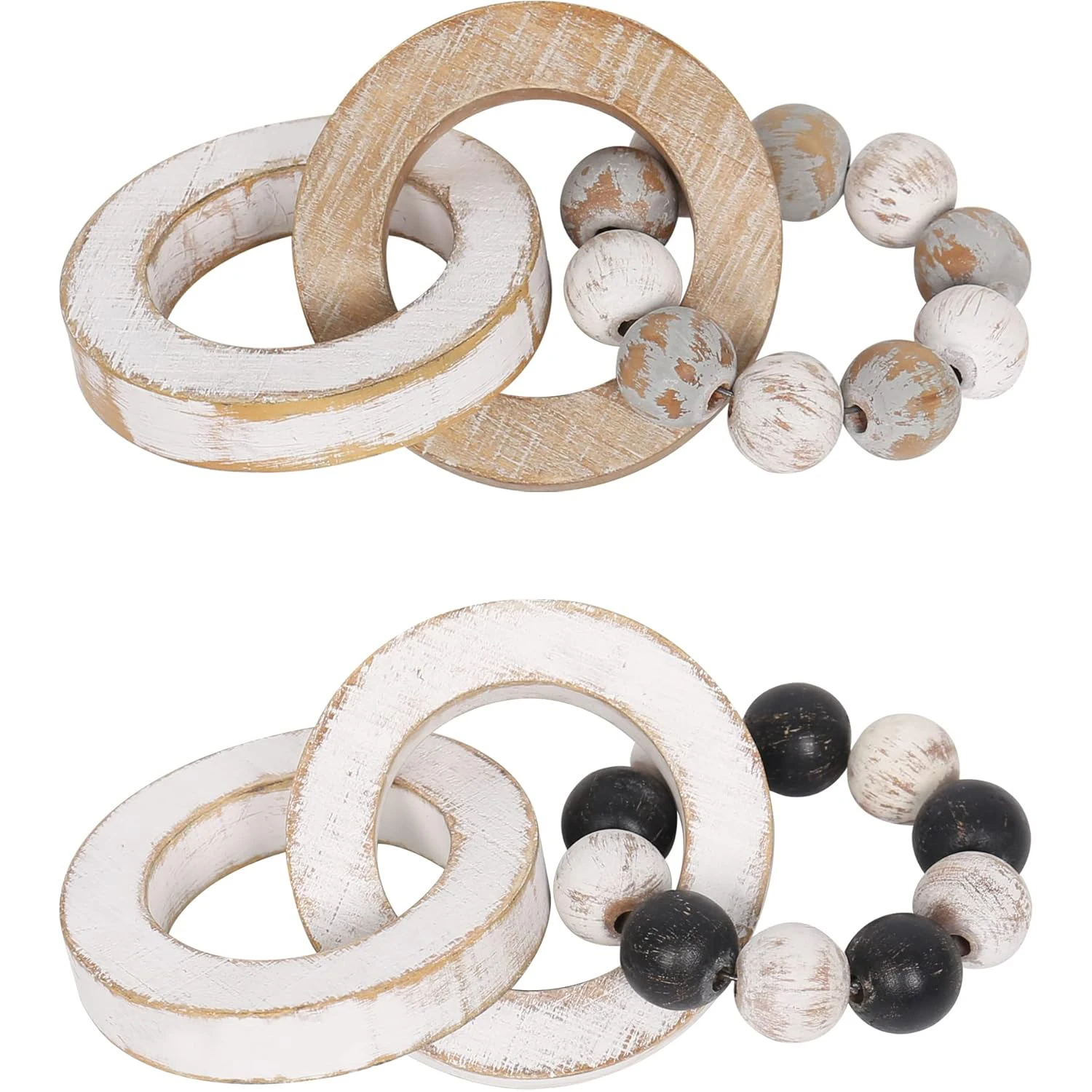 Coffee table decorated with wooden chain 3 wooden knot and wooden beads farm country home decor