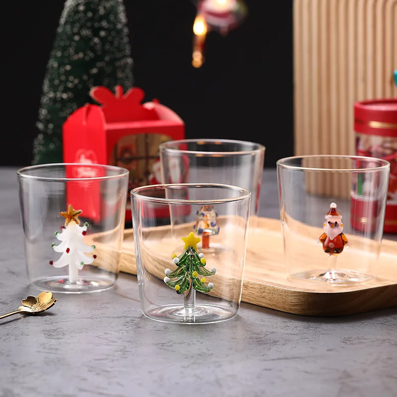 MSH 300ml 3D Designs Christmas Present Gift High Borosilicate Glass Drink Water Christmas Tree Tea Cup