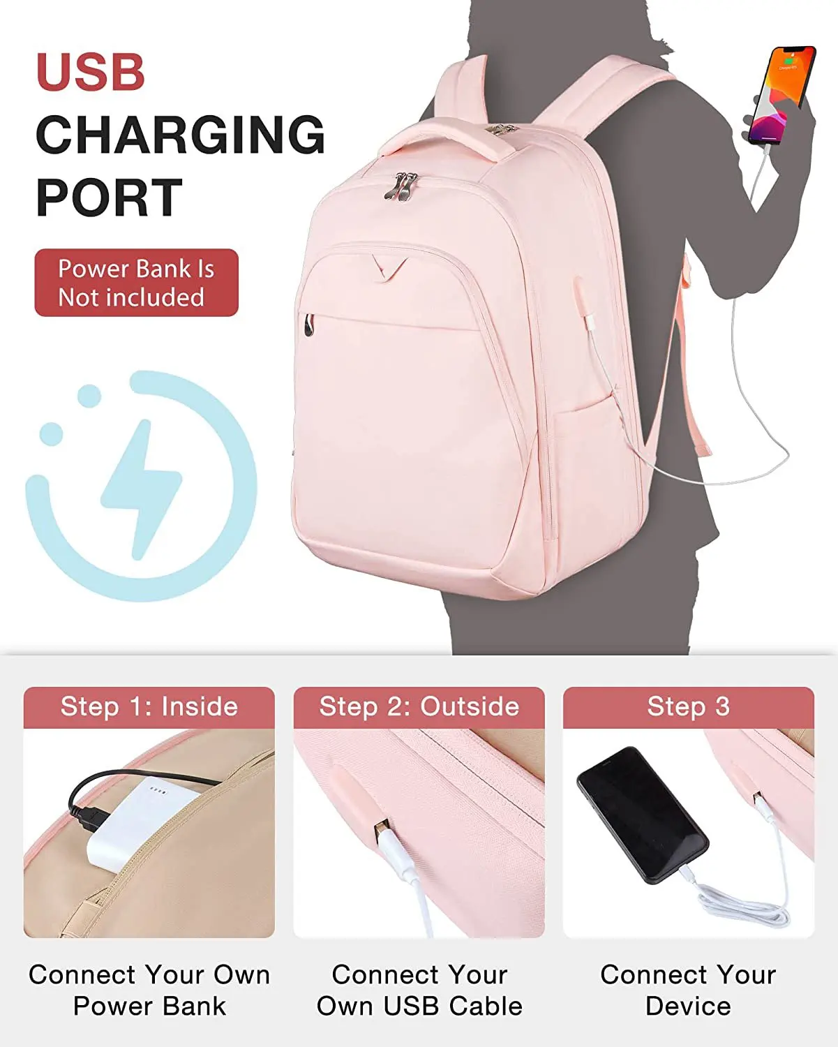 Super Large Water Resistant USB Accessible Travel Laptop Backpack for Business Work PC Material Casual Daypack with Free Sample