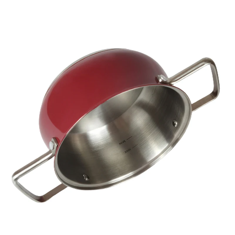 Wholesale Customized High Quality Round Bottom Two Glass Lid Metal Stainless Steel Chinese Cooking Hot Pot