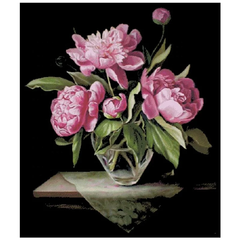 Набор для вышивки крестиком DPH110 с розовыми пионами, Набор для вышивки крестиком, наборы растений aida 18ct 14ct 11ct, набор черной ткани для рукоделия