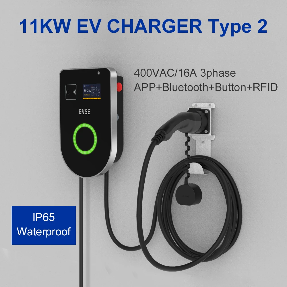 11KW ev charger 16A 3 phase Type 2 electric vehicle charger station Level 2 IEC 62196-2 plug wallbox home ev charger