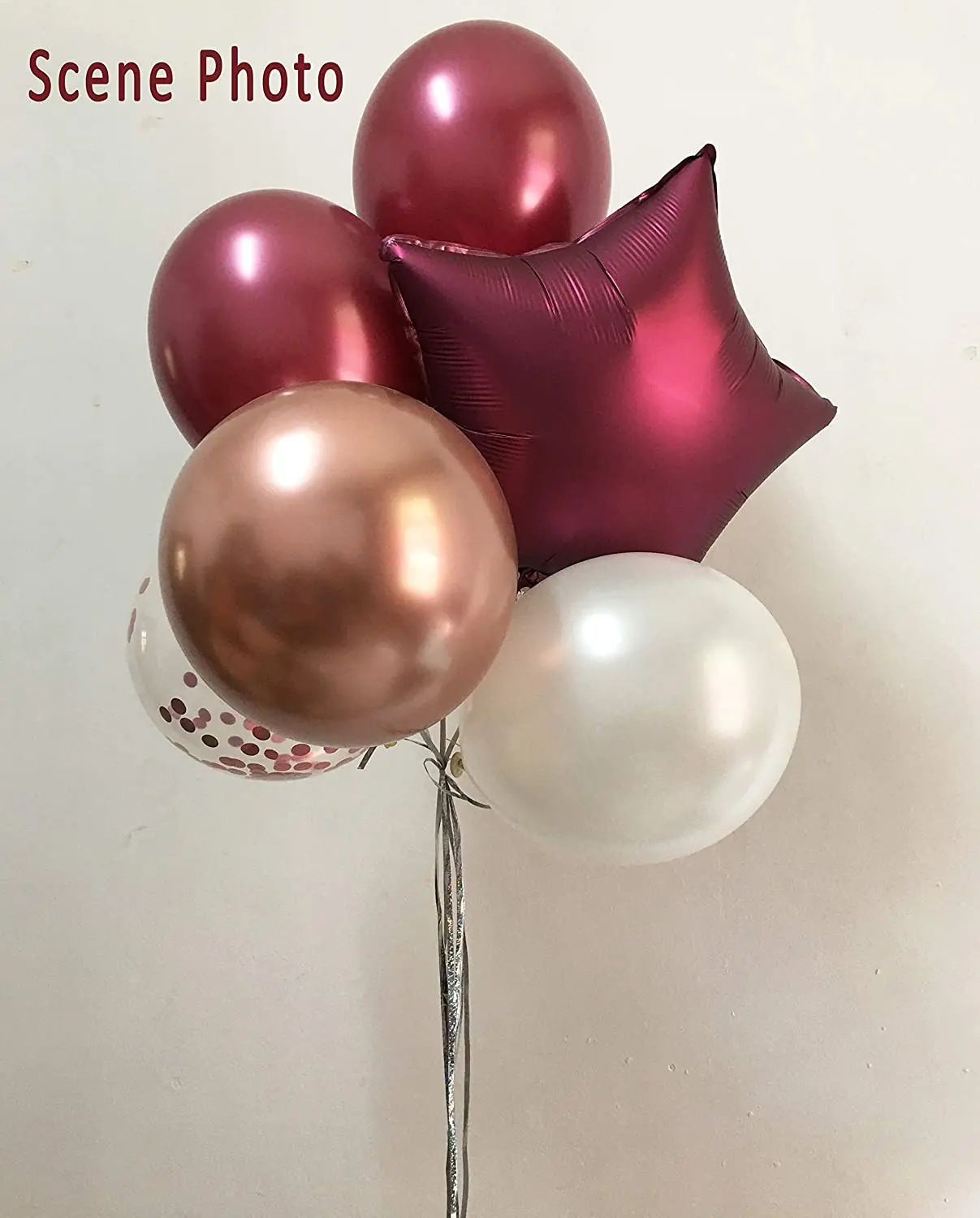 Rose Gold Burgundy Confetti Balloons Kit - 12 Inches star