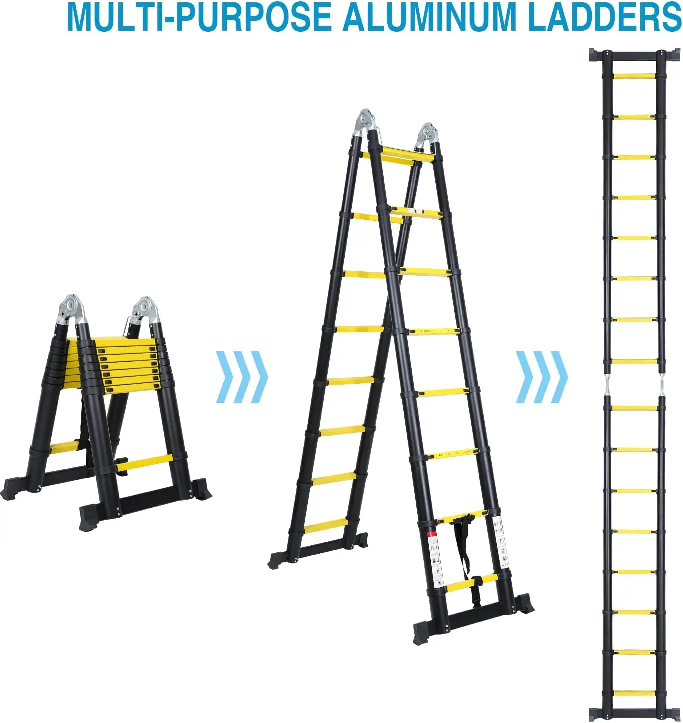 Heavy Duty Articulated Retractable 1.9+1.9meters Aluminium Ladders A Type With Hinges