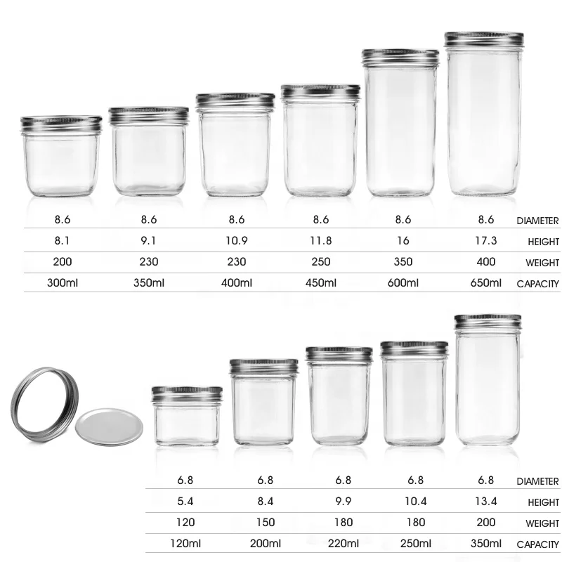 120ml 200ml 250ml 300ml 350ml 400ml 450ml 600ml 650ml caviar jar mason cup hot sauce jam glass jars with curled tinplate lid