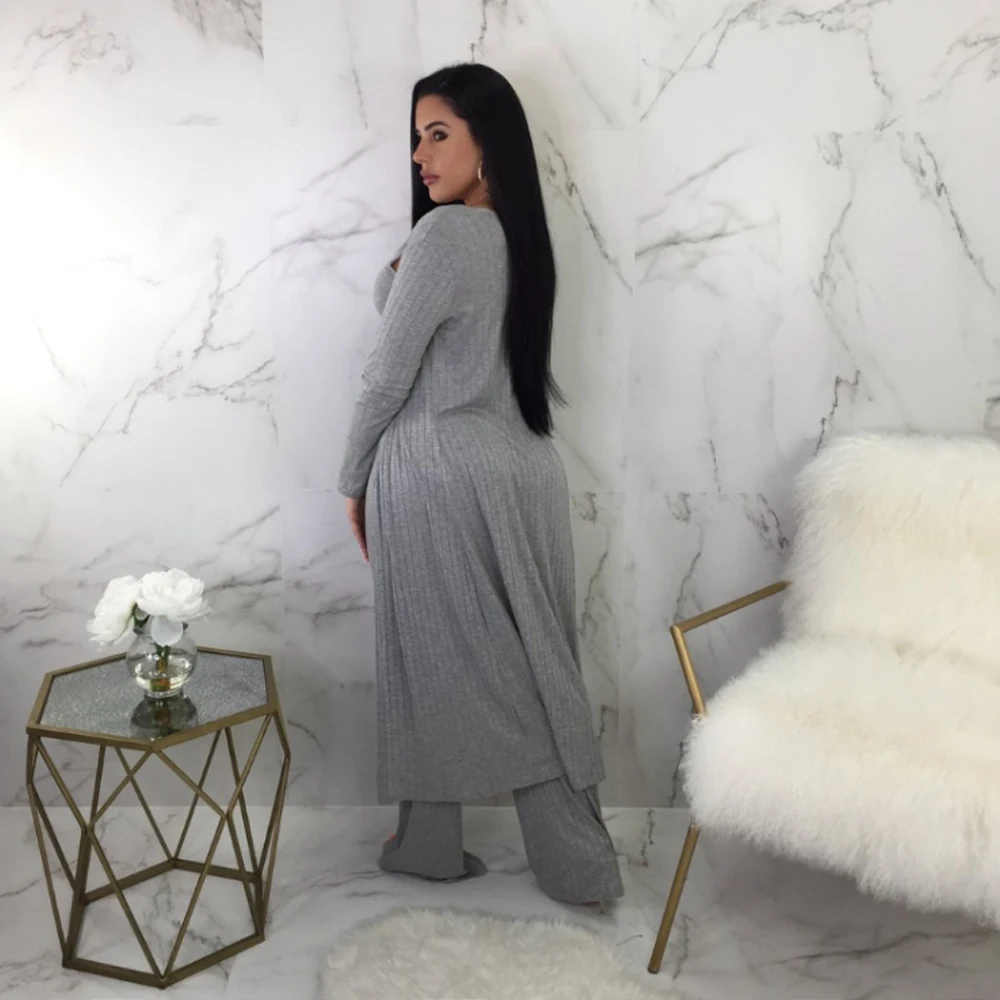 
3 piece suits ribbed jumpsuit with long coat 