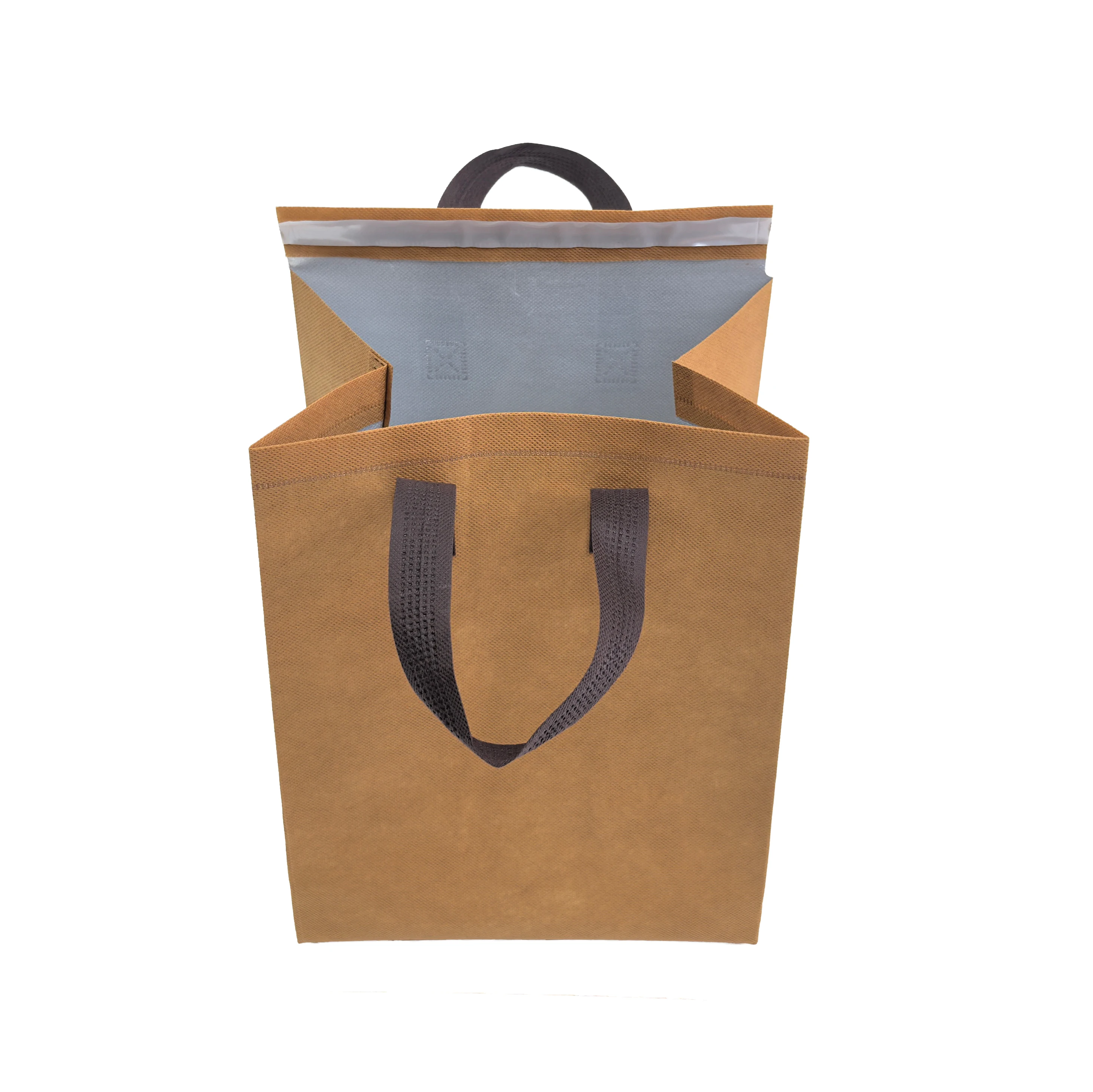 Custom Printed Logo Insulated Lunch Bag Cheap Non-Woven Fast Food Take-Away Cooler with Adhesive Strip