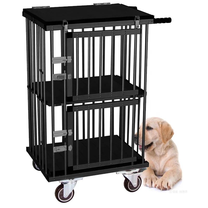 Dog show trolley aluminum cage pet carrier wheels portable two doors dog show trolley