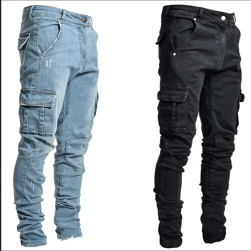 2021 hot selling plus size boys skinny stylish denim jeans pants with side pockets stacked jeans men