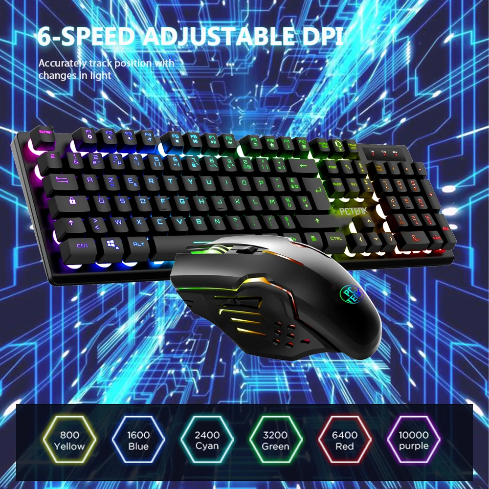 PCTENK XD82R professionals LED wired gaming keyboard and mouse combo backlit full size for gamer desktop mouse keyboard set