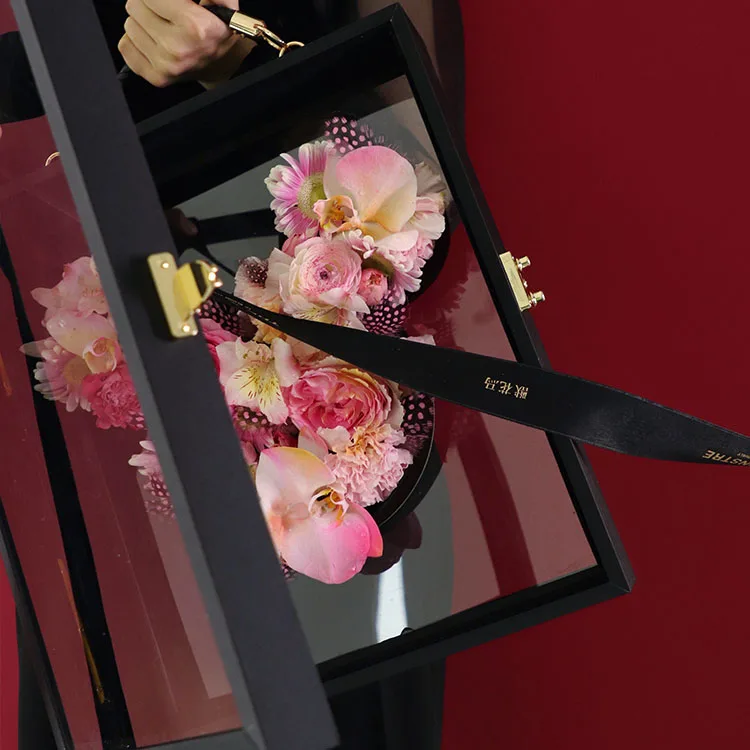 wholesale acrylic transparent with Mickey shape rose gift box portable flip flower box eternal  festive gift box