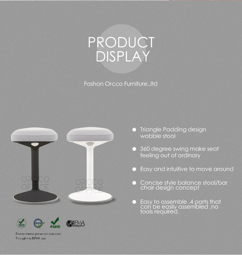 Ergonomic Office Design Studio Meeting High Adjustable Soft Wobble-Free Swivel Forward Tilt Standing Conference  Stool Chair