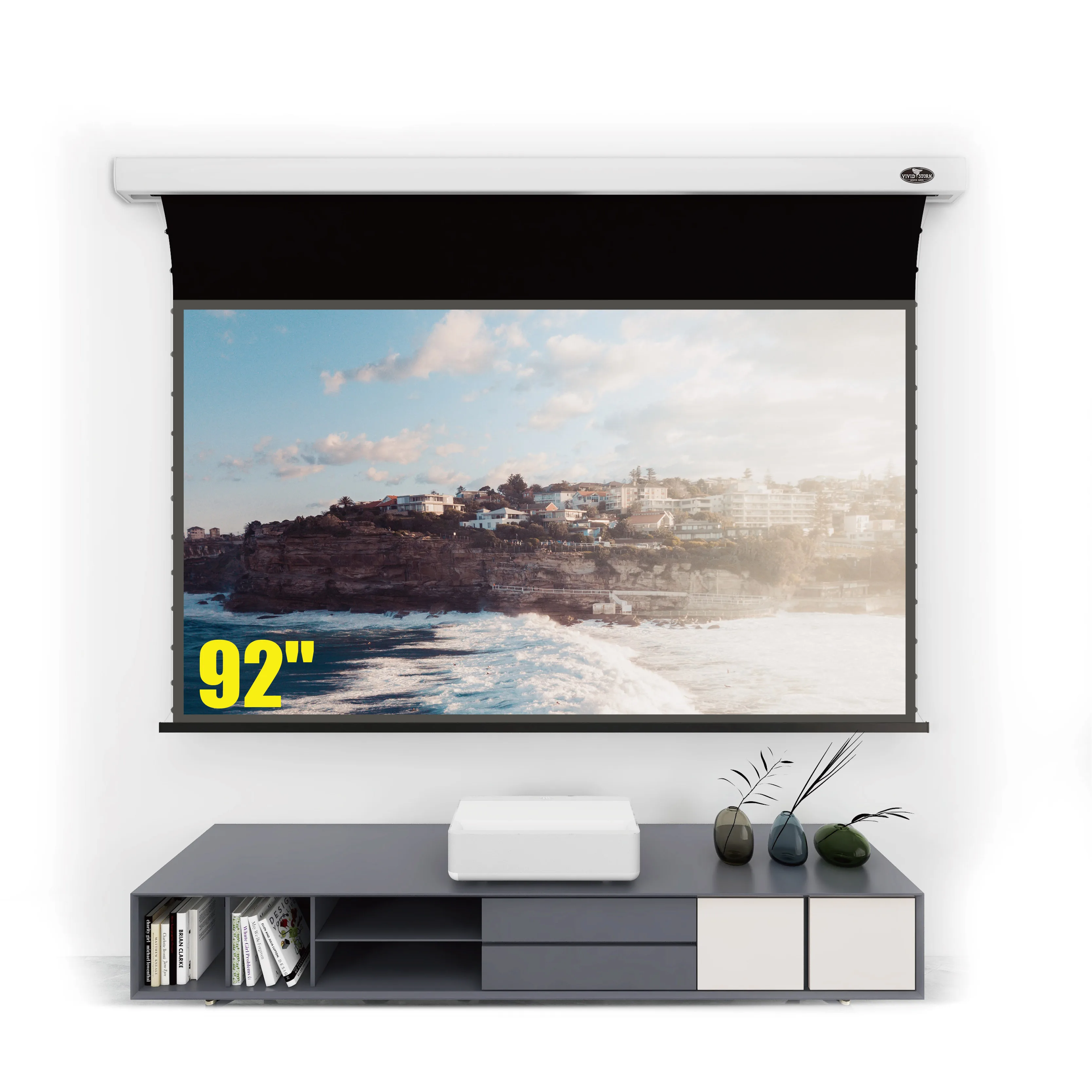 VIVIDSTORM 2 set 92 inch PRO Slimline Ambient Light Rejecting Drop Down screen for UST Projector 4K projector screen Laser TV