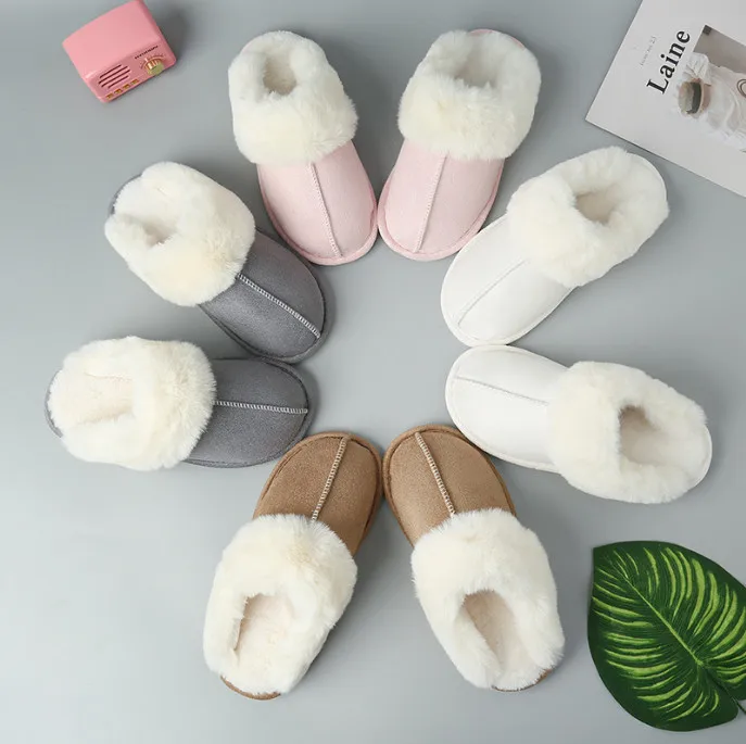 Custom Wholesale  fuzzy Fluffy Winter home slippers with fur House Shoes Indoor and Outdoor suede slippers slides for women men