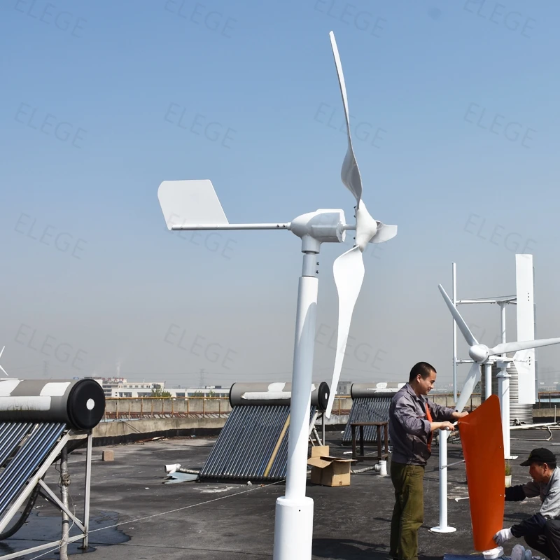 Elege 1000w 2000w 3000w 1kw 48v Flywheel Horizontal Axis Wind Turbine Power Energy Generator Set with Mppt Controller Windmill