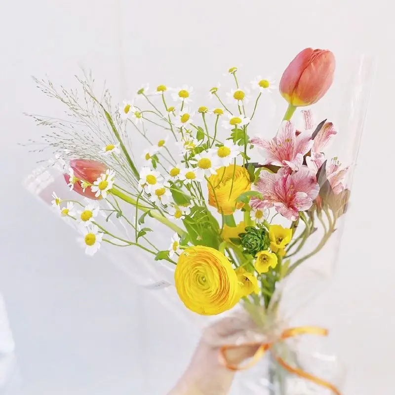 Aierflorist Clear transparent cellophane roll wrapping flower waterproof floral bouquet  wrapping cellophane   For flower