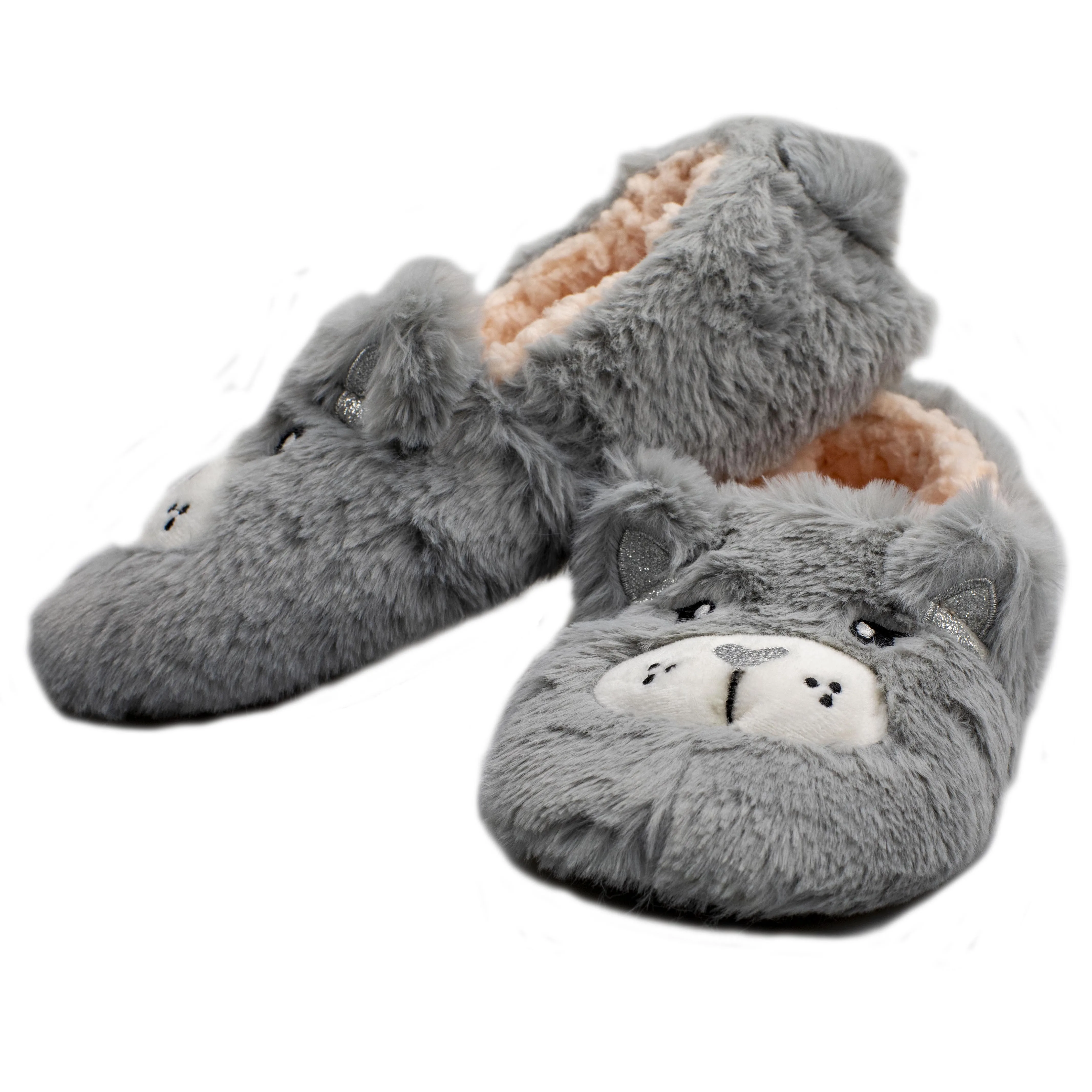 
Cute Embroidery Animal Pink Furry Kids Fur Slippers Winter 